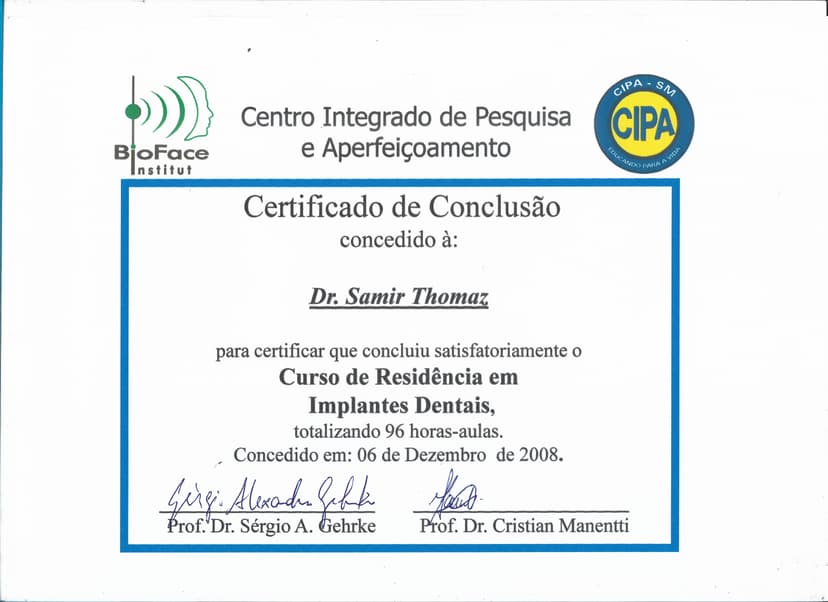 Certificado — Bioface Institut