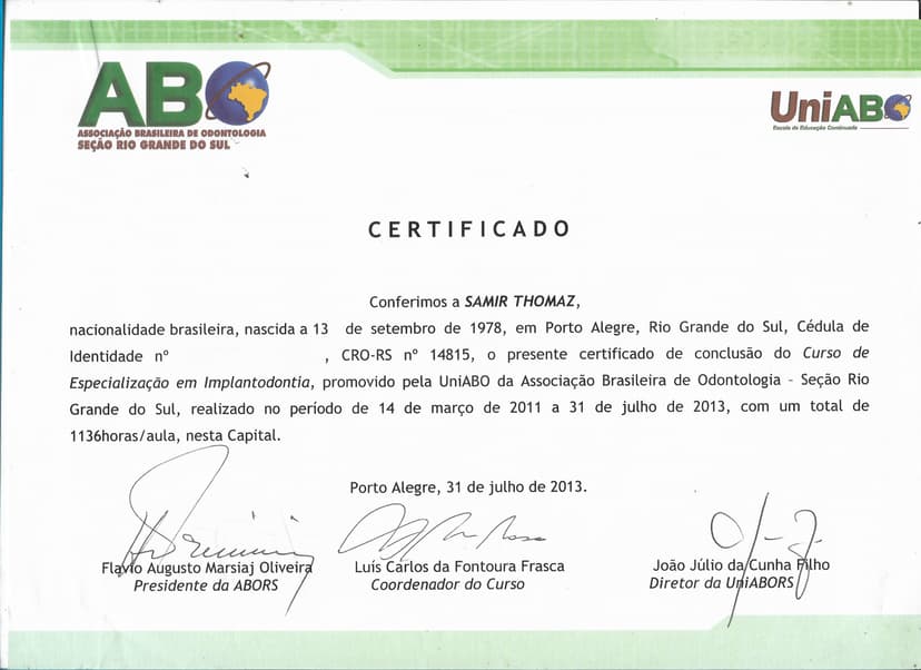 Especialização em Implantodontia — ABO-RS / UniABO